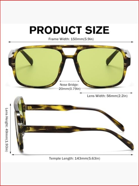 Oversized Retro Aviator Sunglasses, Square Shades, UV400 Protection main image 4